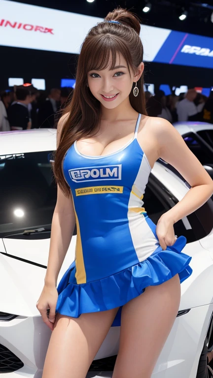 (8K, Ultra-high resolution, Highest quality, Tabletop:1.2),(18-year-old:1.2)、Race Queen、(motor Show)、fellow、Racing Car、Long legs、(Insincere laughter)、(avert your eyes)、8K、Japanese girl's life々Beautiful portrait、Photorealistic、Ultra-high resolution、Highest quality、Earrings、 (Big Breasts, Cleavage:1.2),(High leg)、(((Vinyl Mini Skirt Costume)))、(Laotex)、Shiny Costumes、(From below:1.2)、(Makuhari Messe)、(((Toyota、Nissan、Honda、BMW,Audi、ford, wait.)))、Stand next to the car、Arms crossed、(Panty shot:1.2)、(High-end cafe:1.4) break (Natural skin texture、Detailed skin、Hyperrealism、Ultra Sharpness)、Intricate details、Depth of written boundary、Dim lighting、Korean Idol、Nogizaka Idol、Gravure idol pose、Fashion model posing