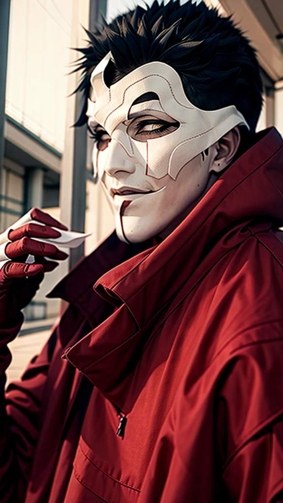 Vincent Law, burgundy cloak,  bandages, mask