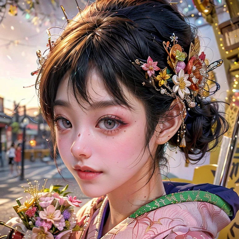(PUNIPUNI clavicle KIMONO ((offshoulder)) KANZASHI FlowerHairpins Topknot TwinBun Oiran-Hair)High-level, 8K Masterpiece TopQuality, Ultra-detailed CG, Absurd detailed wallpaper, PerfectLighting, Extremely detailed (((Personifying " OIRAN " as a KAWAII Girl))), Characteristic Items, aesthetic LifeLike Rendering, MysticSight, Haze Tyndall tering, (Studio GRAY Background with (Oodles Dazzling Iridescent 🌈Particles (BokeH))), (((Assfs)) RoundlyButt) ThighGap, (Exposed:0.44) 🔞 BREAK (Acutance:0.8), (NOGIZAKA FaceVariations) Extremely Detailed very KAWAII FaceVariations, ChildistivatingGaze ElaboratePupils ParfectEyes with (SparklingHighlights:1.28), (Voluminous LongEyelashes:0.88), 💄💋✨ GlossyRedLips with BeautifulDetails, CoquettishToe, PUNIPUNI RosyCheeks, Radiant PearlSkin with Transparency, Glowing DowneyHair . { (Dynamic LifeLike expressions:1.4) | (:d) }, (large eyes:-1) .