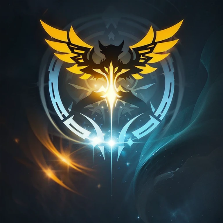 a logo using a spark of light, very simple for a light faction in an RPG world, light emblem, just yellow color, mighty, concentrated, dreamy, purify, Symmetrical, chic, high qualiy, White background, minimalistic