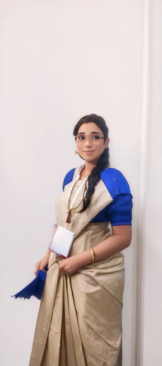 (A :1.3),(Masterpiece, Best quality:1.4), (Beautiful, Aesthetic, Perfect, Delicate, Intricate:1.2),((Best quality)), ((Masterpiece)), (Detailed),(A high resolution:1.2), Classroom, An adult female, Smiling Claudia Chever, Red shirt, White skirt, Glasses, Bend over, angle of view,