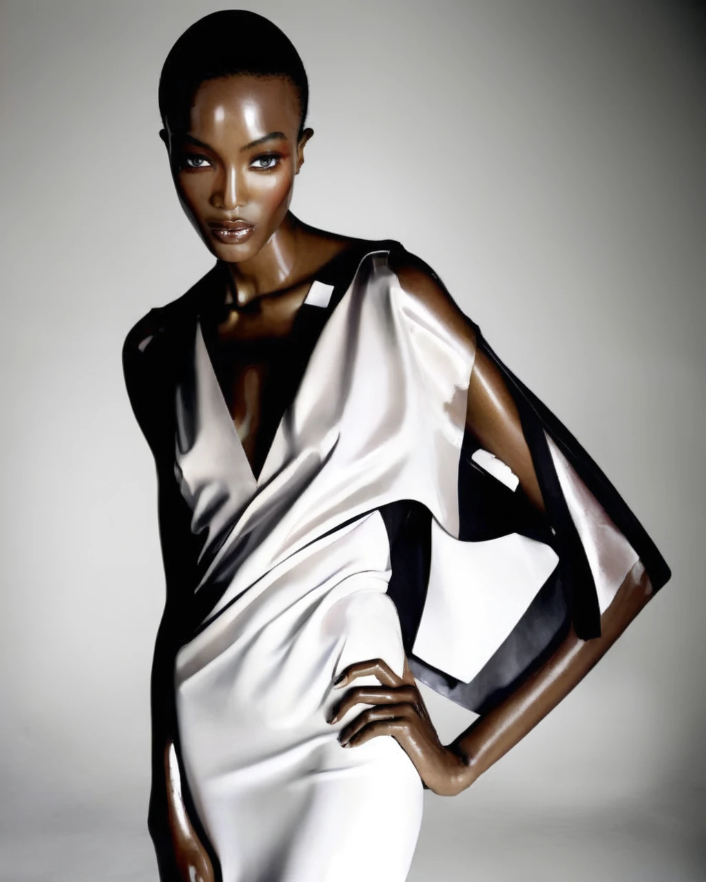 ( slip_vogue ), BLACK woman model dressed by Ralph Rucci, vogue photography, beauty,