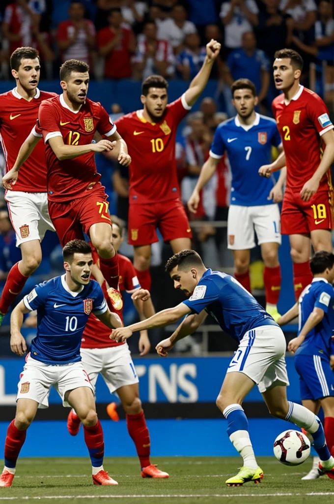 Blue white soccer team against red white Spain 