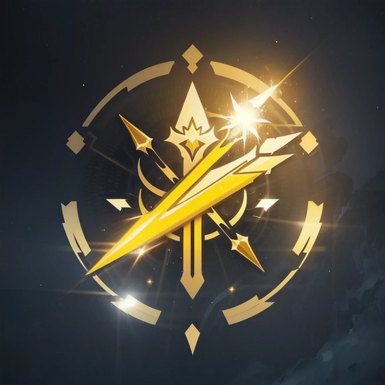 a logo using a spark of light, very simple for a light faction in an RPG world, light emblem, just yellow color, mighty, concentrated, dreamy, purify, Symmetrical, chic, high qualiy, com fundo branco, minimalistic
