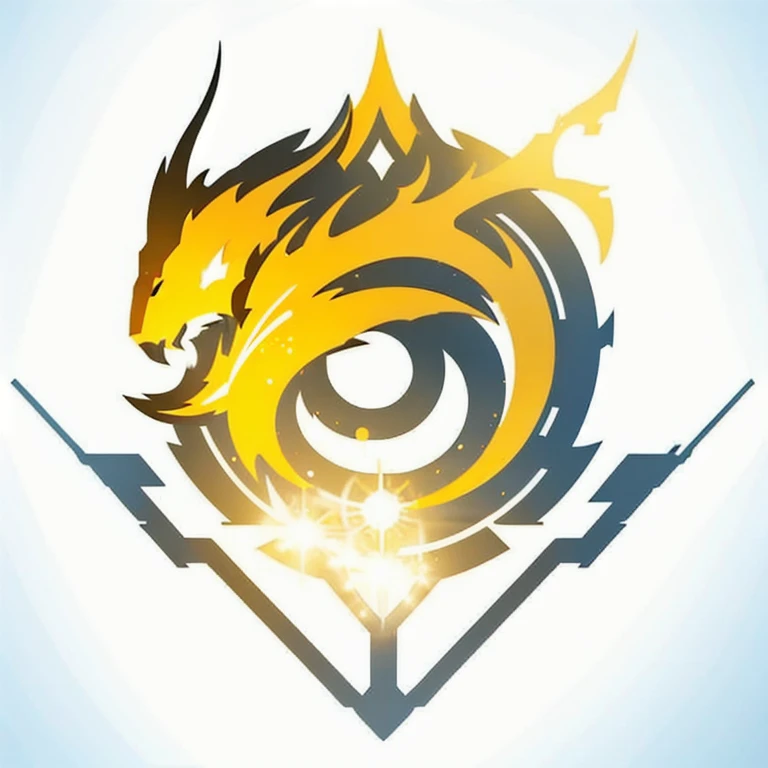 a logo using a spark of light, very simple for a light faction in an RPG world, light emblem, just yellow color, mighty, concentrated, dreamy, purify, Symmetrical, chic, high qualiy, com fundo branco, minimalistic