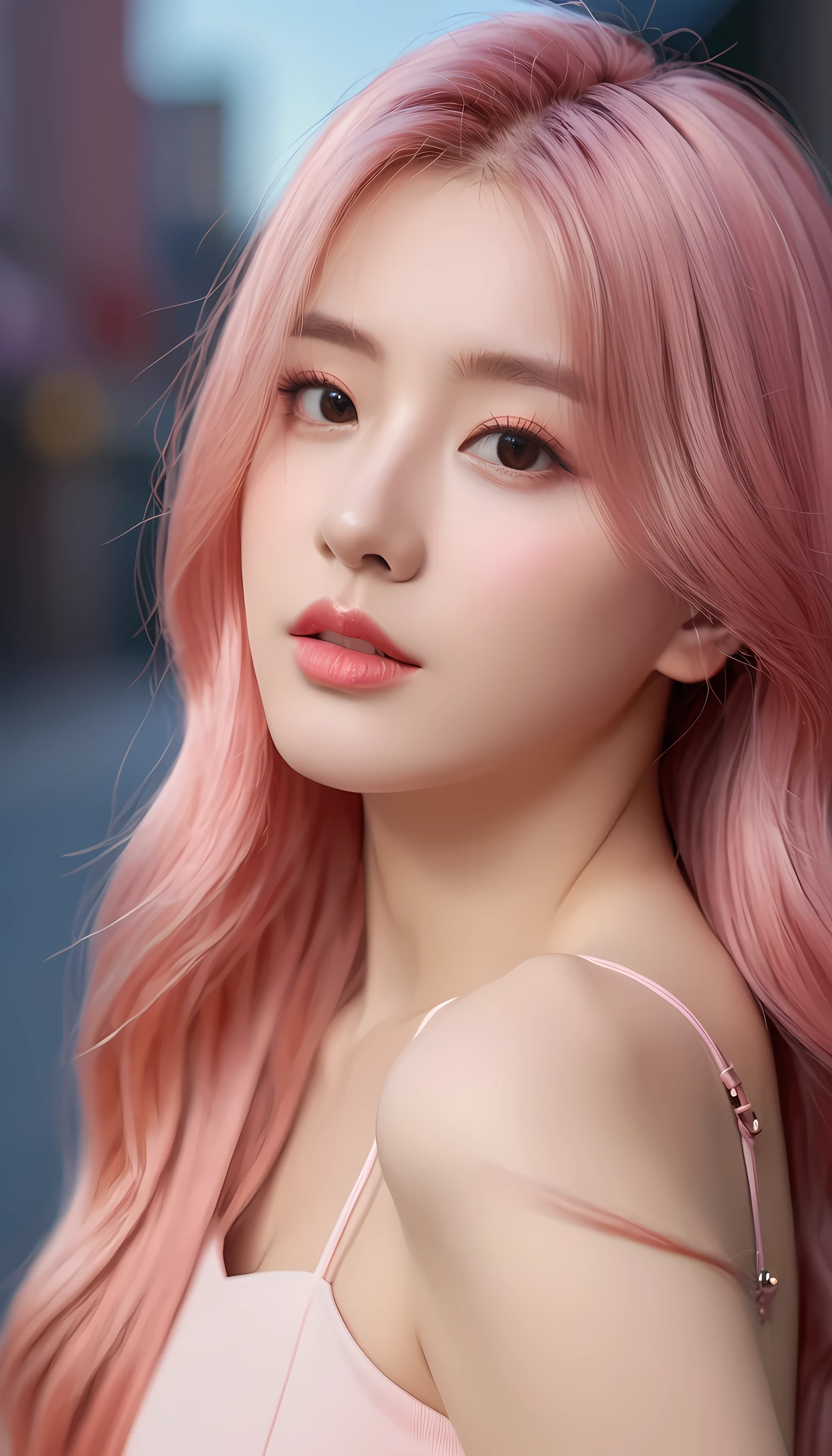 Pink Hair,Long hair,Single Side Lock Hairpin Blush Modern Lighting,Ray Tracing,Projection wide angle lens UHD,Textured Skin,High Detail,Best image quality 4K
