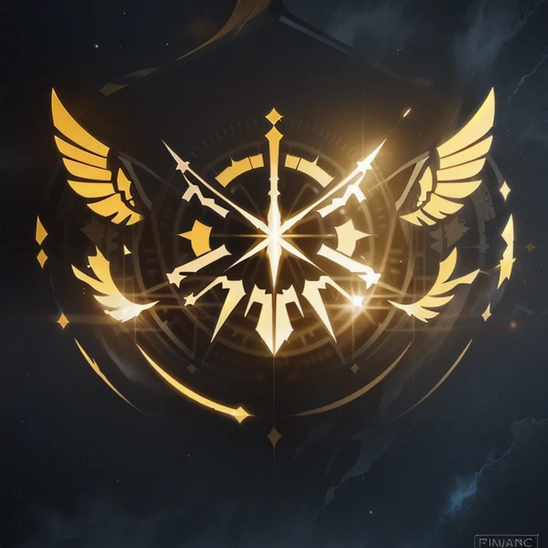 a logo using a spark of light, very simple for a light faction in an RPG world, light emblem, just yellow color, mighty, concentrated, dreamy, purify, Symmetrical, chic, high qualiy, com fundo branco, minimalistic