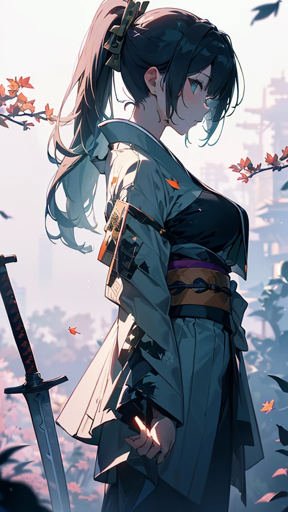 Absurd、(Silhouette Art, incision:1.6) (((Cut Paper Art, A world where only blue and black exist:1.3), (One huge breasted girl, Long ponytail, In his right hand he held a sword pointed at the boy.), (boy: Japanese Samurai, kimono, )(( profile:1.2)), white, Clear and beautiful face, Full moon background(Pear blossom tree, Falling leaves, ) Atmospheric perspective, Awards, Vanishing Point, Wide Shot, masterpiece, Accurate, Anatomically correct, Attention to detail, Highest quality, 8K, Ultra-high resolution,greenい背景、universe、Milky Way、Meteors、green、azure、