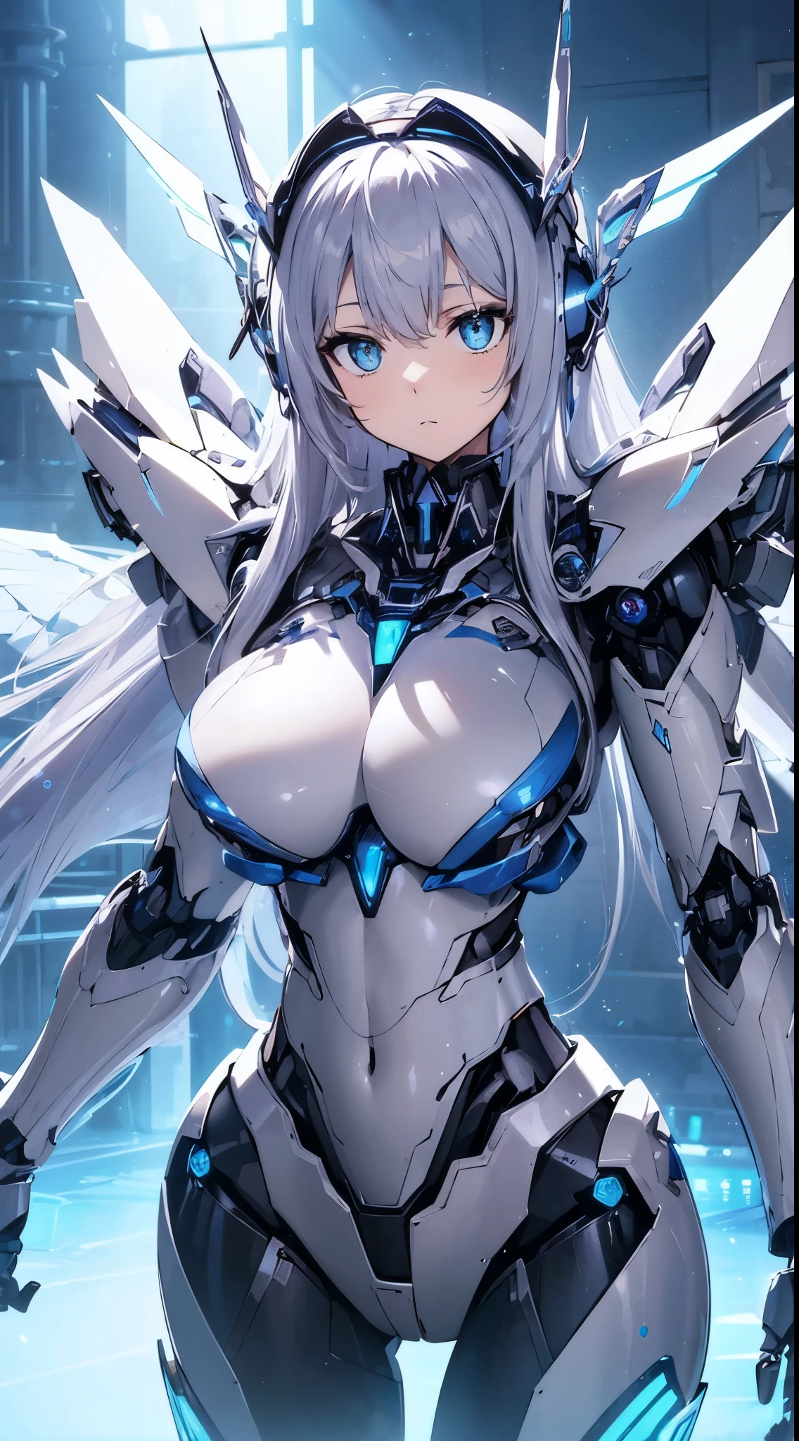 Blue shining mechanical eyes、Expressionless