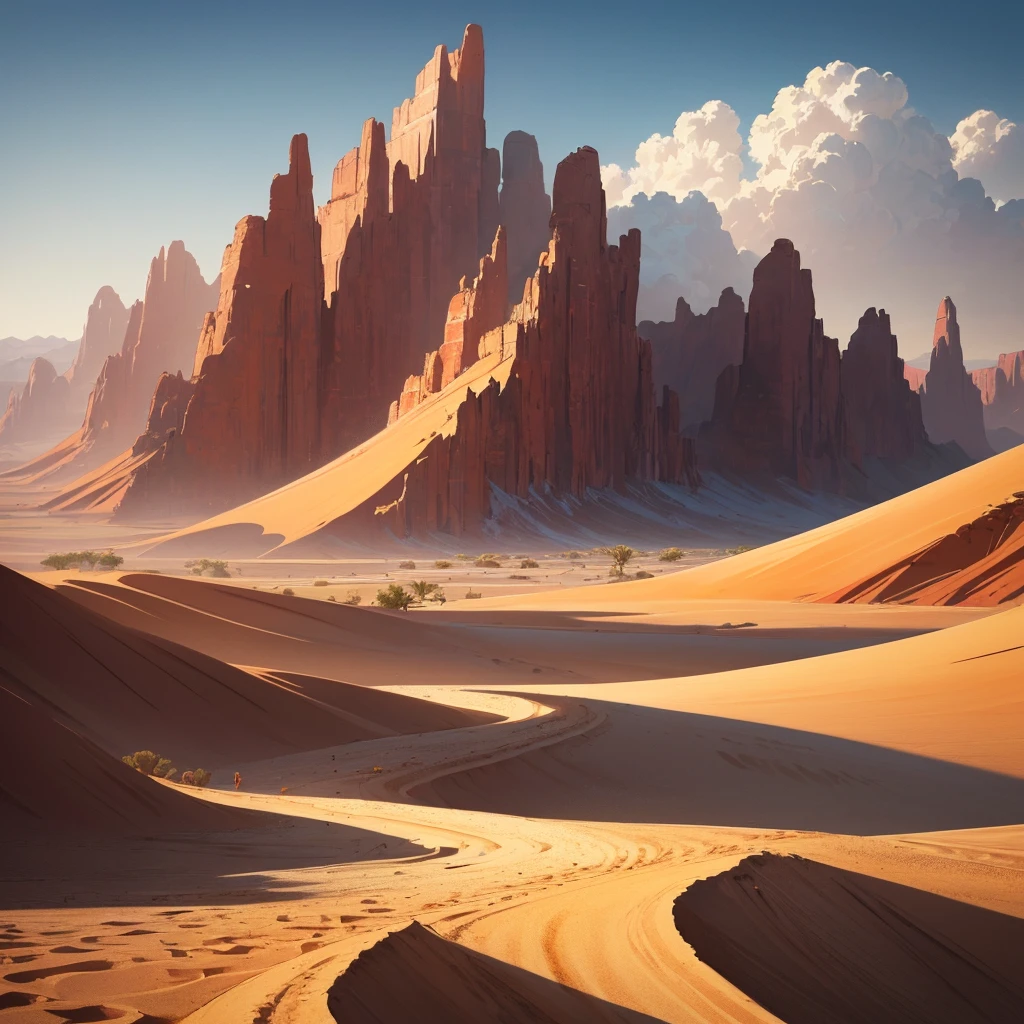 ((((No humans))))、Yellow sand in the sky，The background is a vast desert, Desert Oasis，Rich Color，デジタルLandscape painting, Detailed Landscape — Width 672, Landscape painting, Environmental design illustration, Landscape painting 詳細, Desert Oasis landscape, Concept Art, Highly detailed digital art in 4K, 4K Digital Painting, 4K Digital Painting, Amazing digital illustrations, Desert Background, デジタルペインティングConcept Art, Detailed digital painting, Inspired by Christophe Vaché