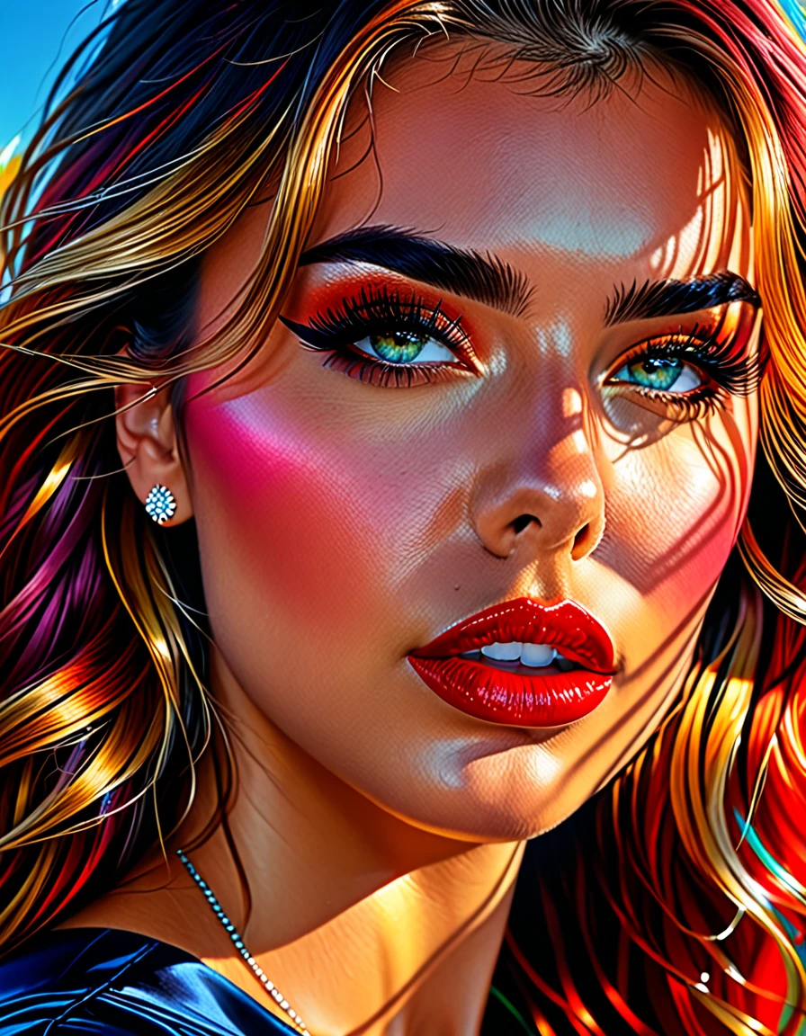 (best quality,8k,hyperrealism:1.2),vibrant colors, sharp focus, insanely detailed, studio lighting, ultra-fine painting, hair blowing in the wind, stunningly realistic eyes and lips, perfect facial proportions, meticulous skin texture, long eyelashes, expressive emotions, elaborate background, impeccable clothing and accessories, accurate shadows and highlights, highly realistic lighting and reflections, immaculate attention to detail,2 girls,((2k5)) style, hyper realistic photo, vibrant colors, 16k
