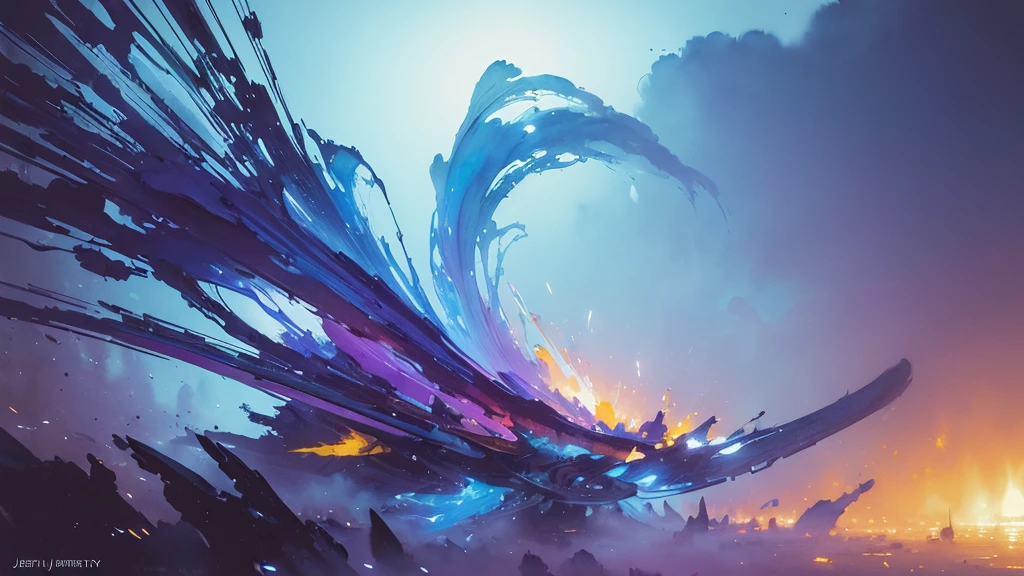 32k, Masterpiece, Highest quality, One girl, Detailed eyes, flower,gladiolus, Light blue and purple style,A dreamy, romantic piece,Pale yellow, Mysterious Leaves,A playful arrangement,Fantasy,High Contrast,Ink strokes,explosion,Exposure, Impression of light blue and purple tones,Abstract,((Watercolours by John Berkey and Jeremy Mann )) Brush strokes,Negative Space, Tyndall effect,
