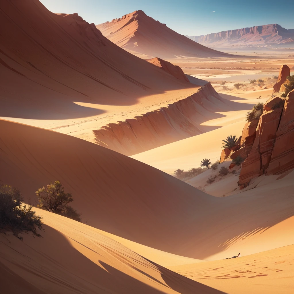 Yellow sand in the sky，The background is a vast desert, Desert Oasis，Rich Color，Digital Landscape Painting, Detailed Landscape - Width 672, Landscape art, Environmental design illustration, Landscape painting (details), Desert Oasisの風景, Concept Art, Highly detailed 4K digital art, 4K Digital Painting, 4K Digital Painting, Amazing digital illustrations, Desert Background, デジタルペインティングのConcept Art, Detailed digital painting