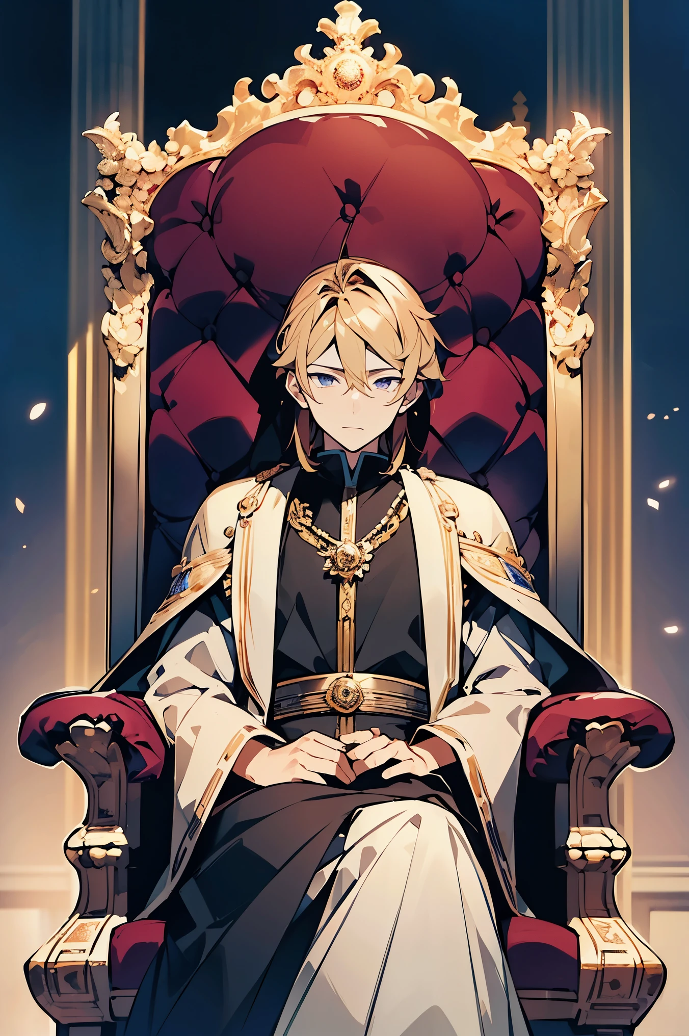 (Masterpiece, Best Quality, Aesthetically aesthetic and Beautiful, Official Art: 1.1),celebrate, congratulate, the king's accession to the throne,The king sat on the throne of power, the king ignored the obstacles and looked at the front boringly, the king's temperament, the king's majesty,