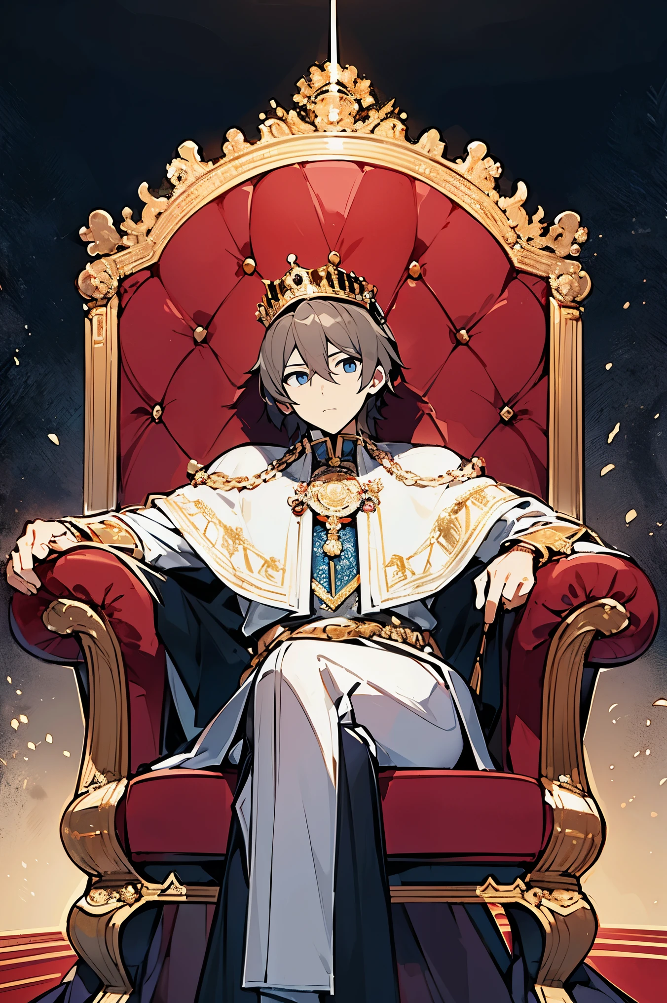 (Masterpiece, Best Quality, Aesthetically aesthetic and Beautiful, Official Art: 1.1),celebrate, congratulate, the king's accession to the throne,The king sat on the throne of power, the king ignored the obstacles and looked at the front boringly, the king's temperament, the king's majesty,