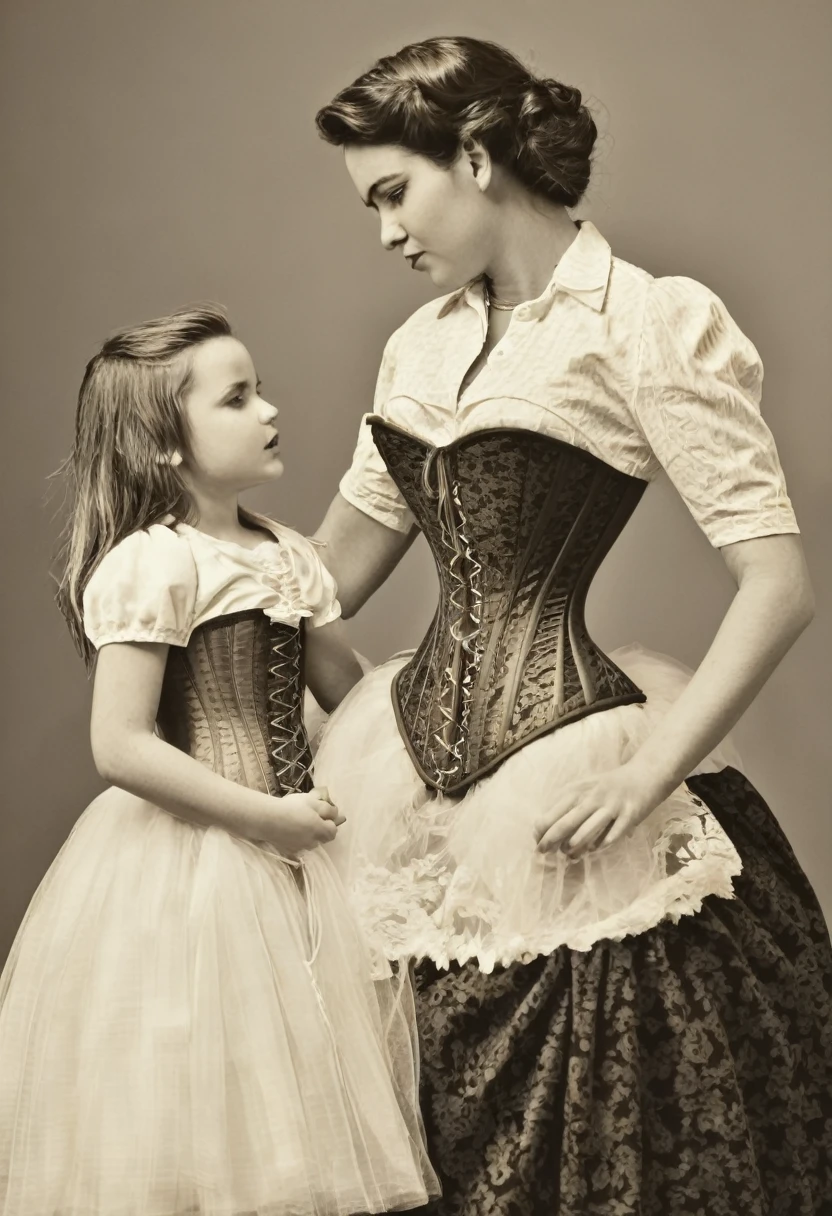 woman and girl in corset