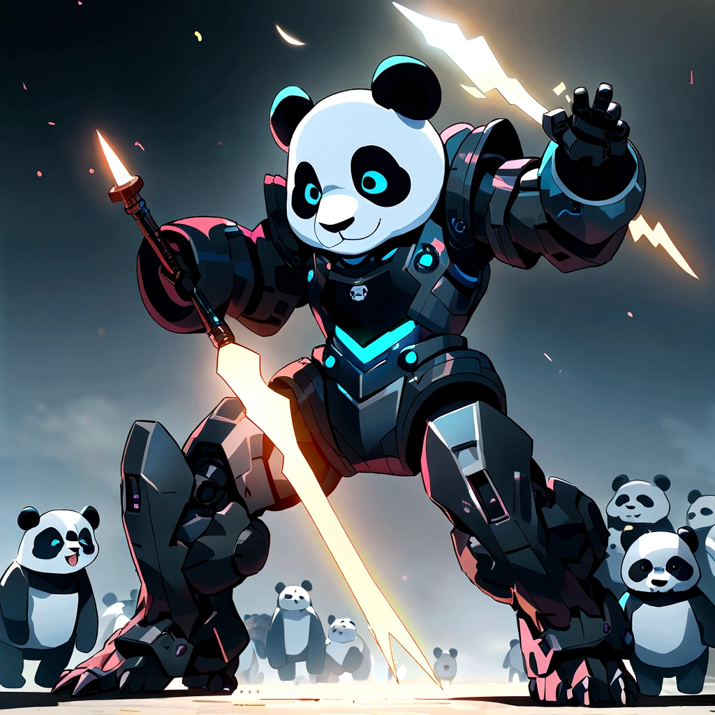 masterpiece, Highest quality, Movie stills, Panda ,One animal, No background,Whole body,Pandaだけ,Robot-like