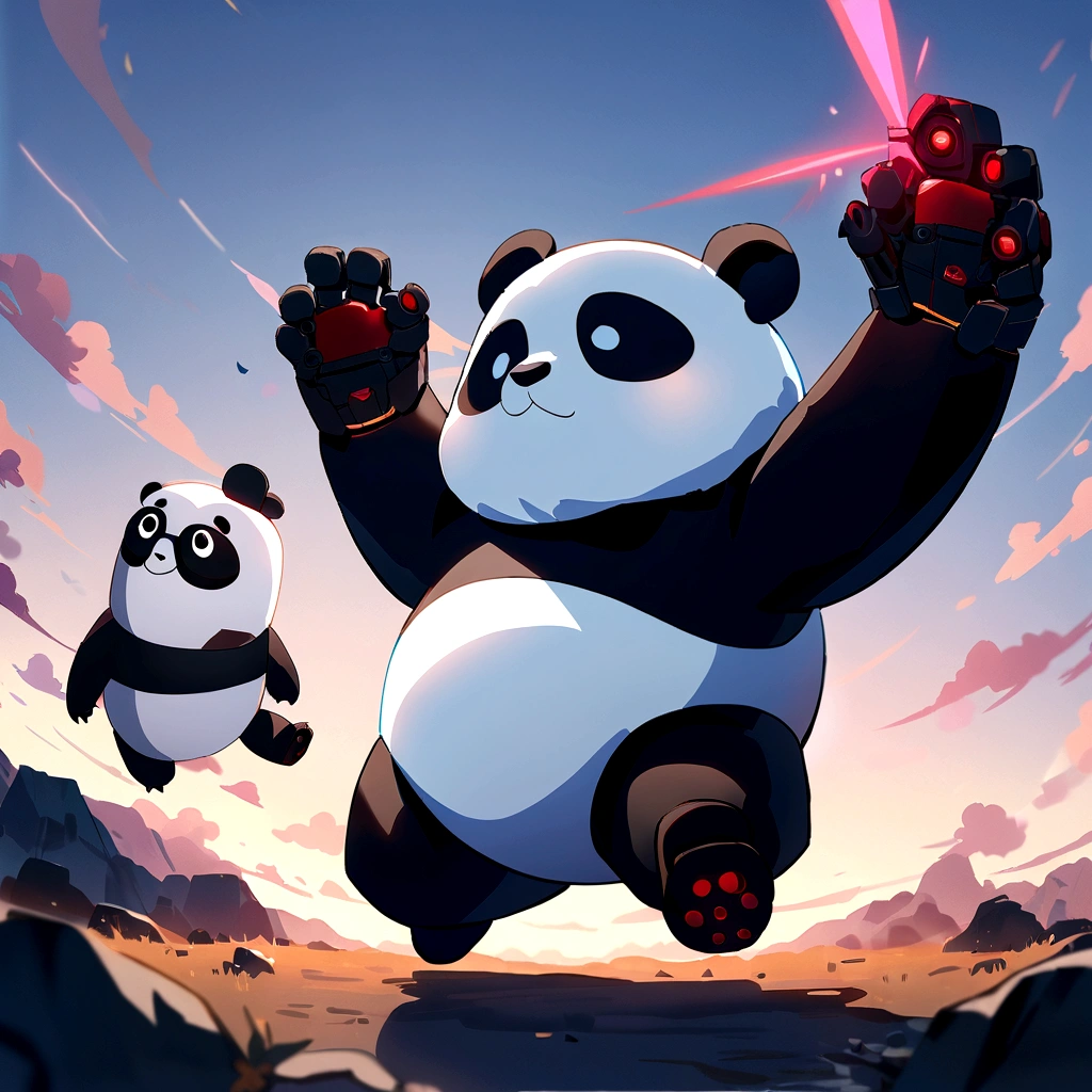 masterpiece, Highest quality, Movie stills, Panda ,One animal, No background,Whole body,Pandaだけ,Cute robot-like