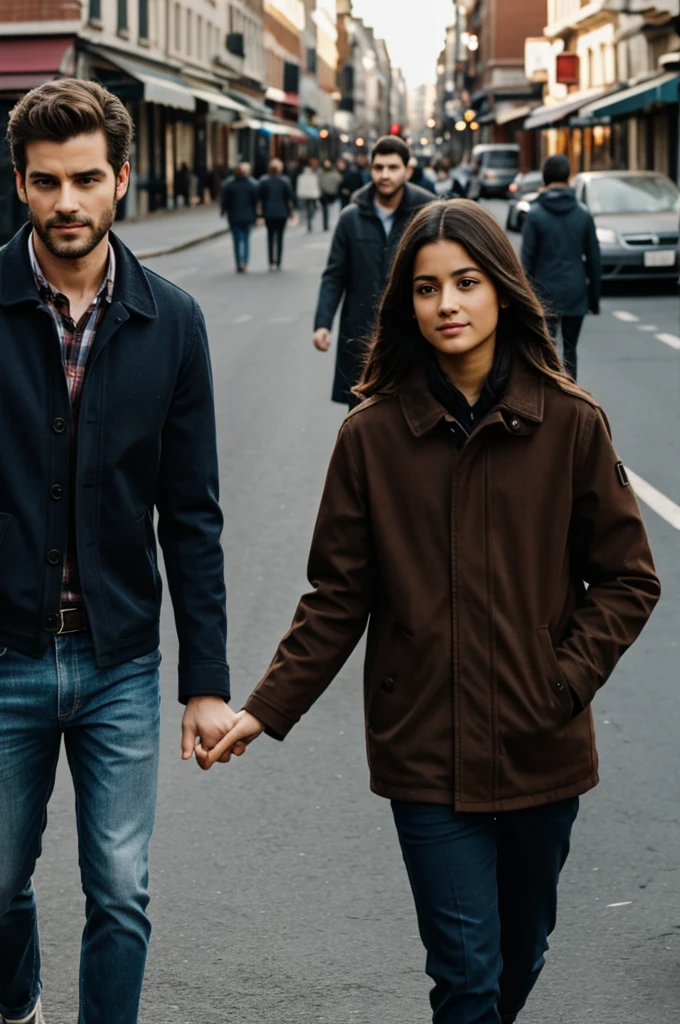 A man holding the hand of girl