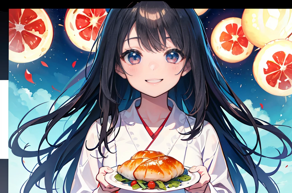 Photorealistic、Highest quality、Highest Resolution、Highest quality、8K、Beautiful woman、whole body、美味しそうな焼meatを焼いている、meat、smile、Smile、looks fun、sake、