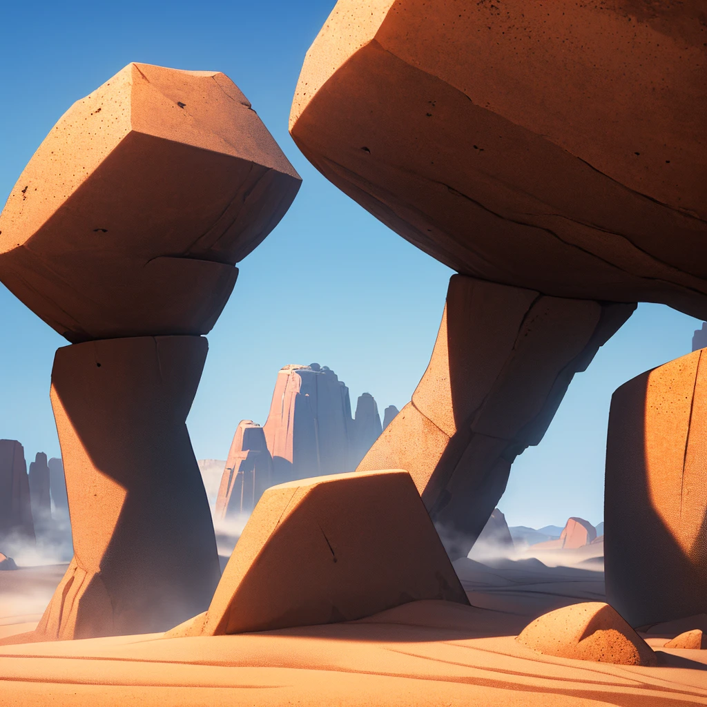 ((((No humans))))、land, rocky, Uneven, rough, irregular, warm, Dusty, detailed, inattention, warm, Dazzling sunlight, blue sky, high quality, 8K