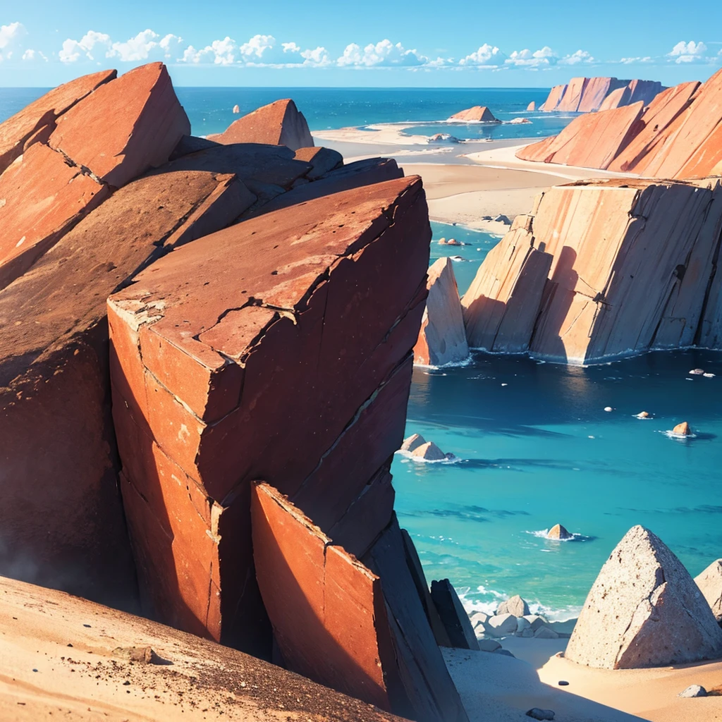 ((((No humans))))、land, rocky, Uneven, rough, irregular, warm, Dusty, detailed, inattention, warm, Dazzling sunlight, blue sky, high quality, 8K