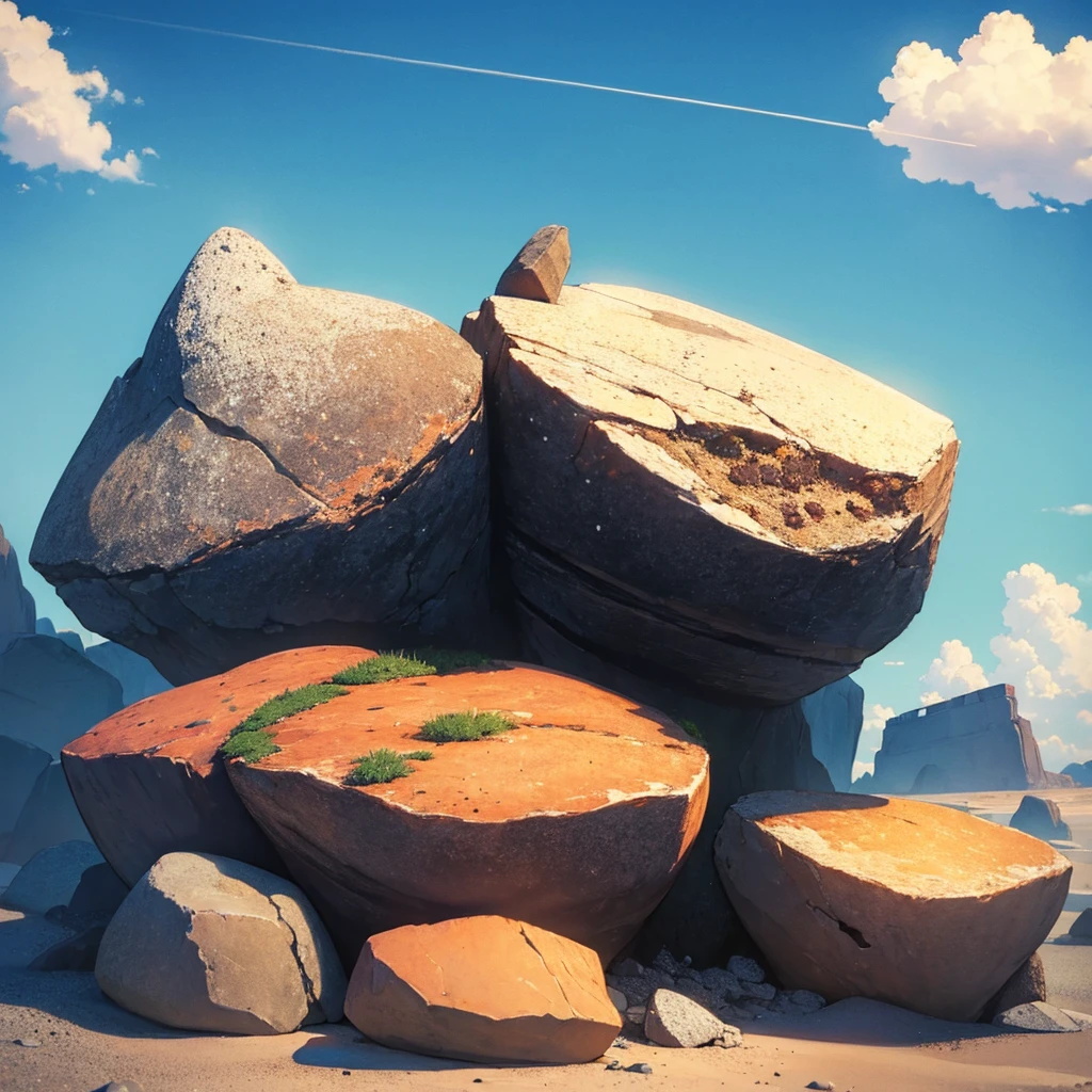 ((((No humans))))、land, rocky, Uneven, rough, irregular, warm, Dusty, detailed, inattention, warm, Dazzling sunlight, blue sky, high quality, 8K