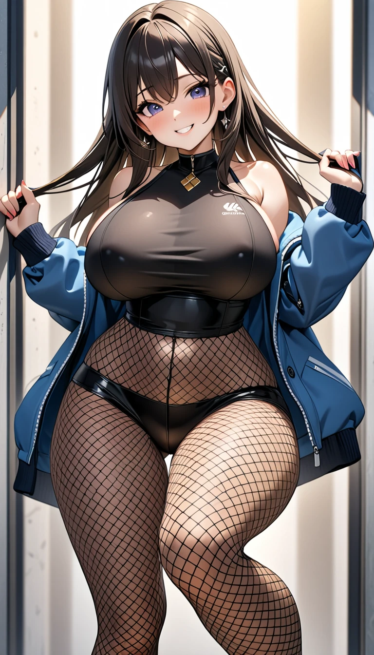 (Highest quality、Masterpiece、Very detailed、4K)、One woman、Big Breasts、************、、((Confident々))、smile、Thighs、(Big Fishnet Tights)