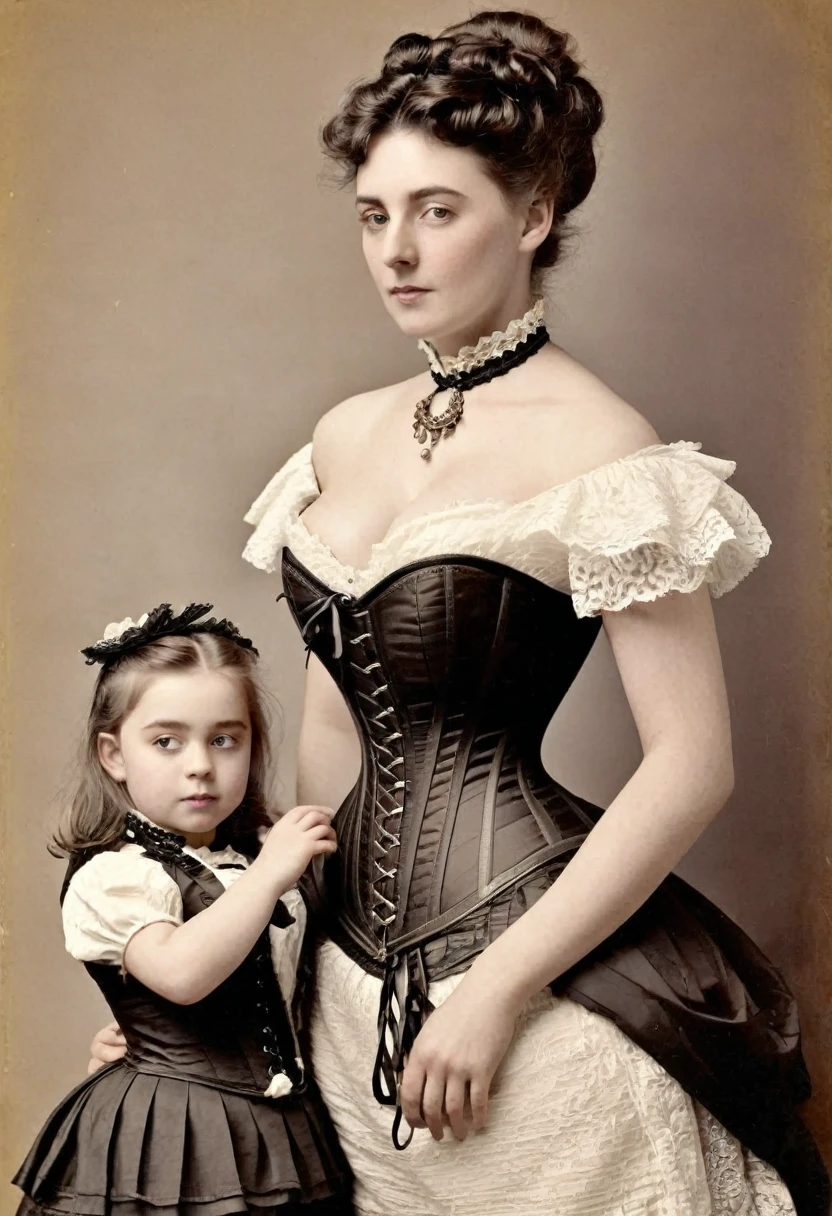 Victorian woman and girl in corset