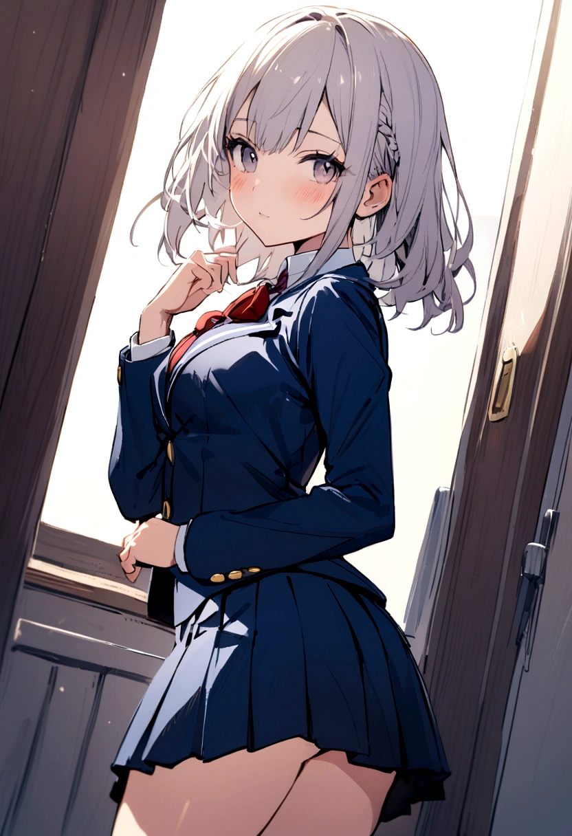 A girl in a school skirt 