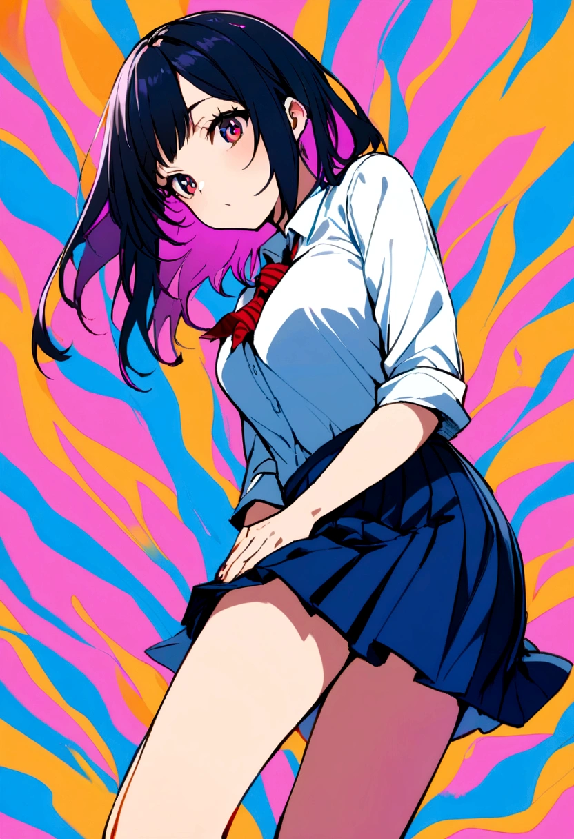 A girl in a school skirt