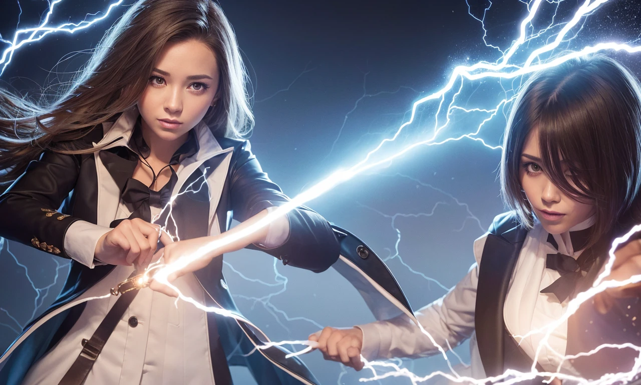 The female magician casts magic with thunder and lightning