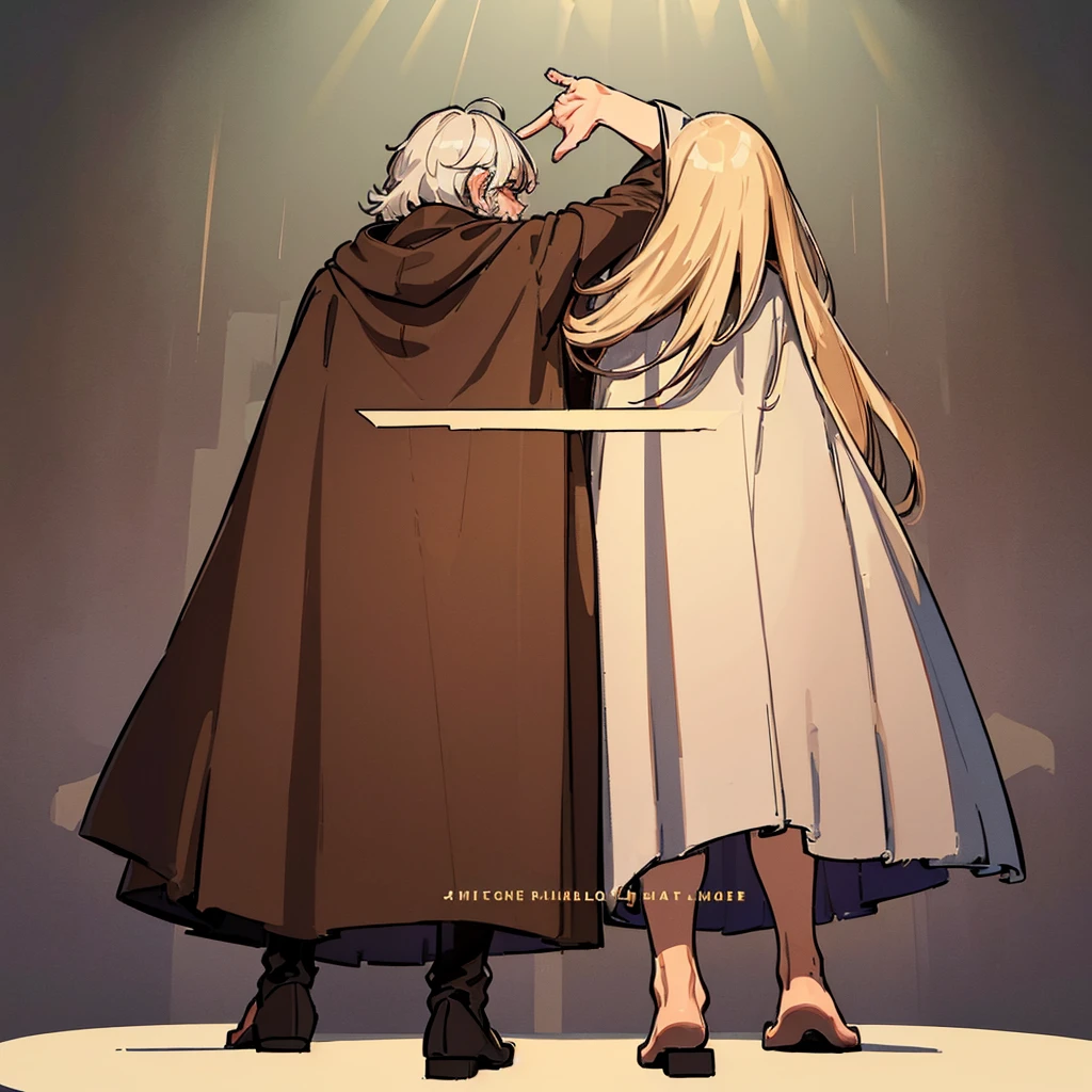 ((((Full body character concept、10 people))))、Highest quality, Best Quality,Best illustrations、middle ages、(((Simple brown robe、Witch Robe)))、(40-year-old uncle、Kaiser moustache)、(Close your eyes、Close your eyes、smile)、dance、(From the back、Back view)