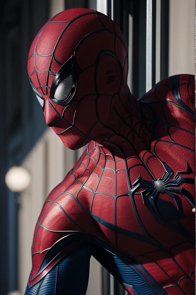 A photograph of Spider-Man., showing his penis, the 20s, elegant, detailed face, looking to the camera, portrait, 8k hd, high quality
