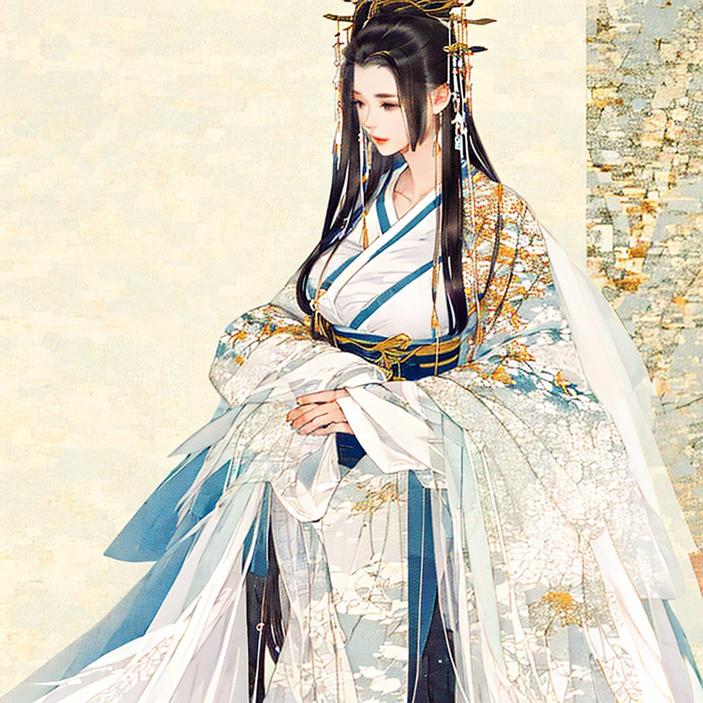 1个Giant Breast Girl,Alone,big breasts beautiful, gauze,Hanfu,full bodyesbian