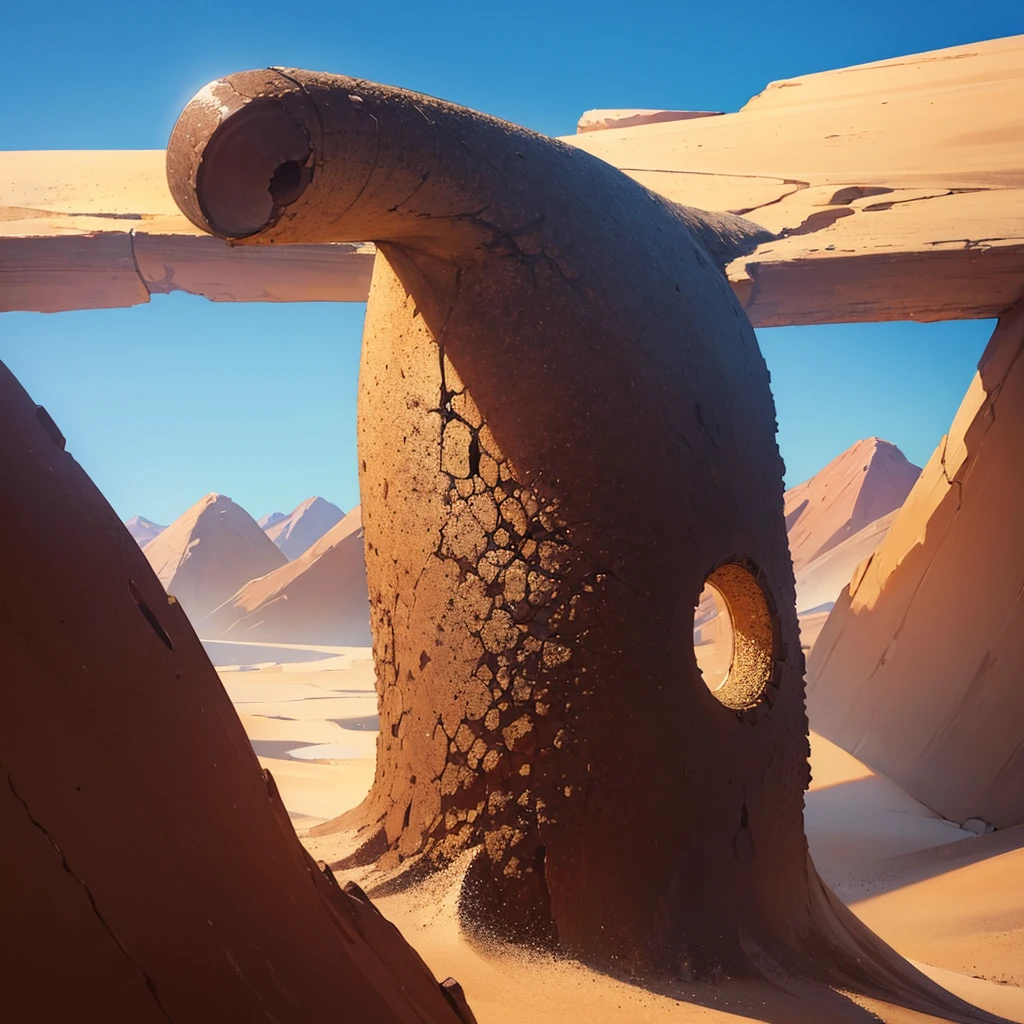 ((((No humans))))、desert, Uneven, rough, irregular, warm, Dusty, detailed, inattention, warm, Dazzling sunlight, blue sky, high quality, 8K