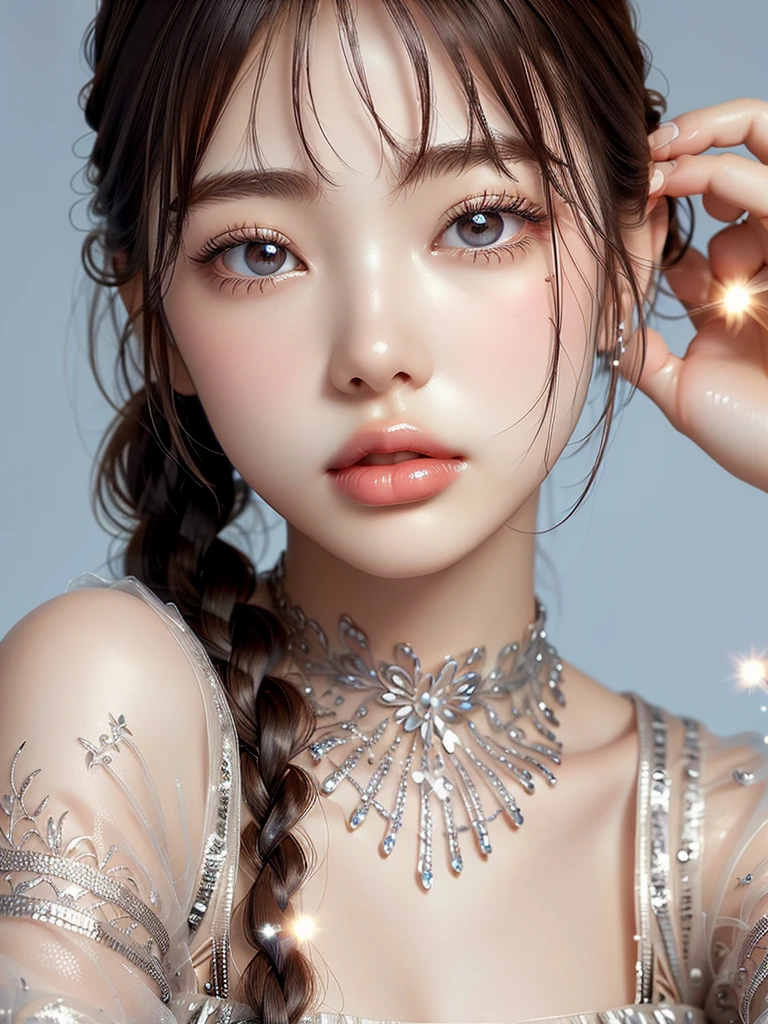 (masterpiece:1.3), (8k, Photorealistic, Raw photo, Best image quality: 1.4), Fair-skinned fairy woman、Long Haircut、Cleavage:2.0、Super detailed face、Attention to detail、, double eyelid、Put your chest together、Sharp focus:1.2、Beautiful woman:1.4、Silvery white hair、highest quality、masterpiece、超A high resolution、(Photorealistic:1.4)、Highly detailed and professionally lit smile、Loose, light, Shoulder out、thin、Serious expression、Short-haired、Deadly position, gorgeous accessories, one person (RAW shooting, Photoreal:1.5, 8K, highest quality, masterpiece, ultra high resolution), perfect dynamic composition:1.2, (In front of a city building at night in a modern city, expression of sadness:0.9, Tears are flowing:0.9, cry with a broken heart:0.9), Highly detailed skin and facial textures:1.2, Slim office lady wet in the rain:1.3,  Fair skin:1.2, sexy beauty:1.1, perfect style:1.2, beautiful and aesthetic:1.1, very beautiful face:1.2, water droplets on the skin, (rain drips all over my body:1.2, wet body:1.2, wet hair:1.3), (Holding a wet bouquet:1.2, Wearing a wet white blouse correctly:1.35), (Medium chest, Bra is transparent, Chest gap), necklace, earrings, bracelet, wear jeans 