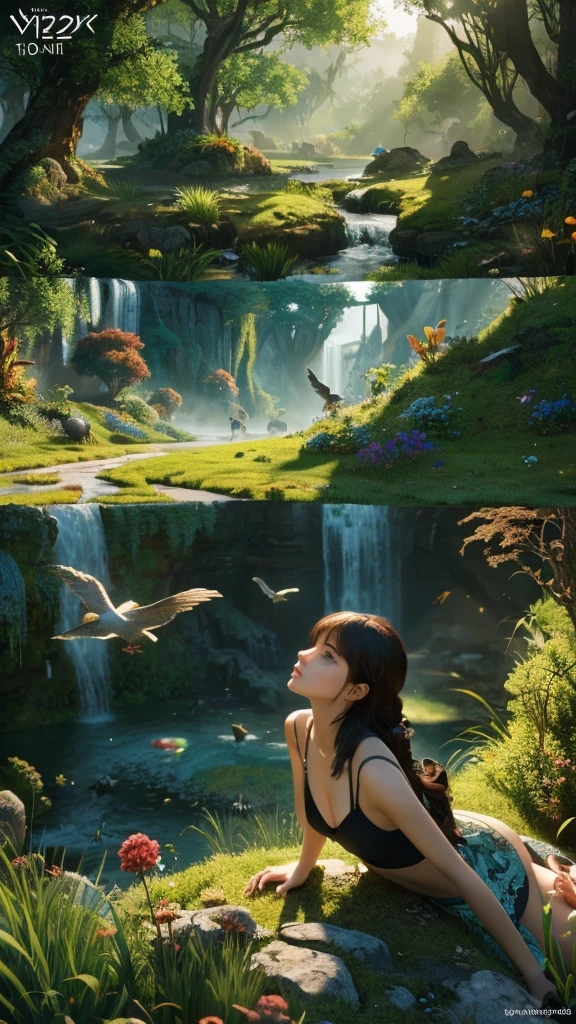 works of art, better quality, (Highly detailed Unity 8K CG wallpaper) (better quality), (best illustrations), (best shadow) nature', blue sea,delicate leaves, Petals of various colors scatter in the air, Tracking Lights, Super detailed ,Riding HONDA Rothmans