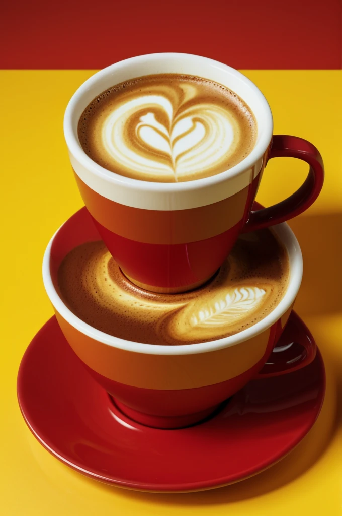 Make an animated image of a red coffee cup with a yellow background and below it is written coffe's house
