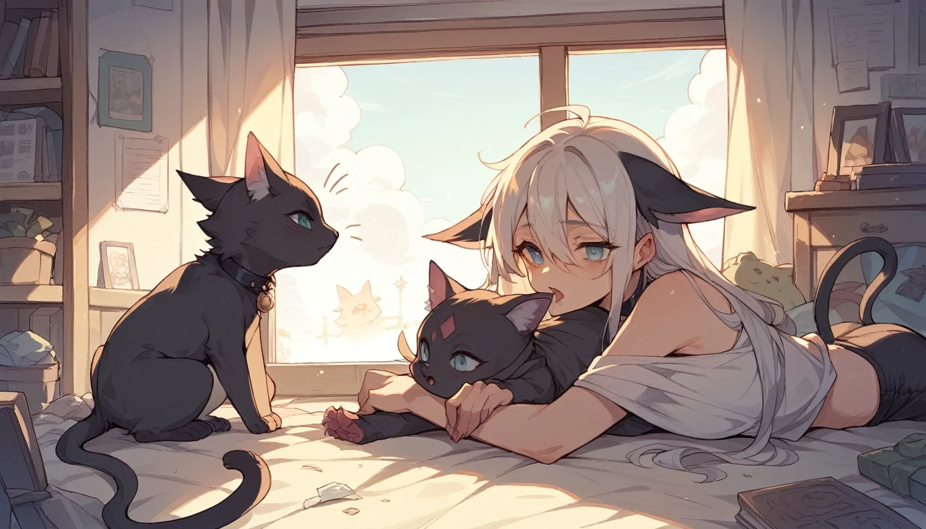 Inside the room、Hedoffon has one daughter、There is a black cat