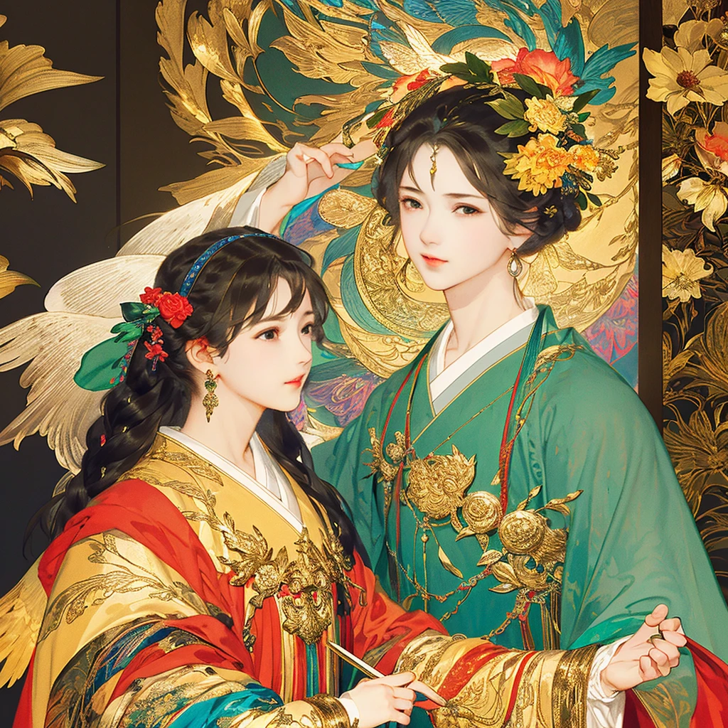 (masterpiece, Top quality, best quality, Official Art, beauty:1.2),(最詳細清晰的contour和五官:2.0,contour:1.0) (1 Chinese Goddess:1.5), Very detailed,(Dunhuang艺术:1.1),(Dunhuang,rich and colorful:1.1)(Flowers:1.3),Most detailed,(tangled:1.2), (Dynamic poses,Show your thighs:2.0), (blue sky white clouds moon background:1.3), (Chinese embroidered Hanfu:1.2), (Glowing skin,Camel toe:1.2), (Many colors:1.4), ,(earrings:1.4),