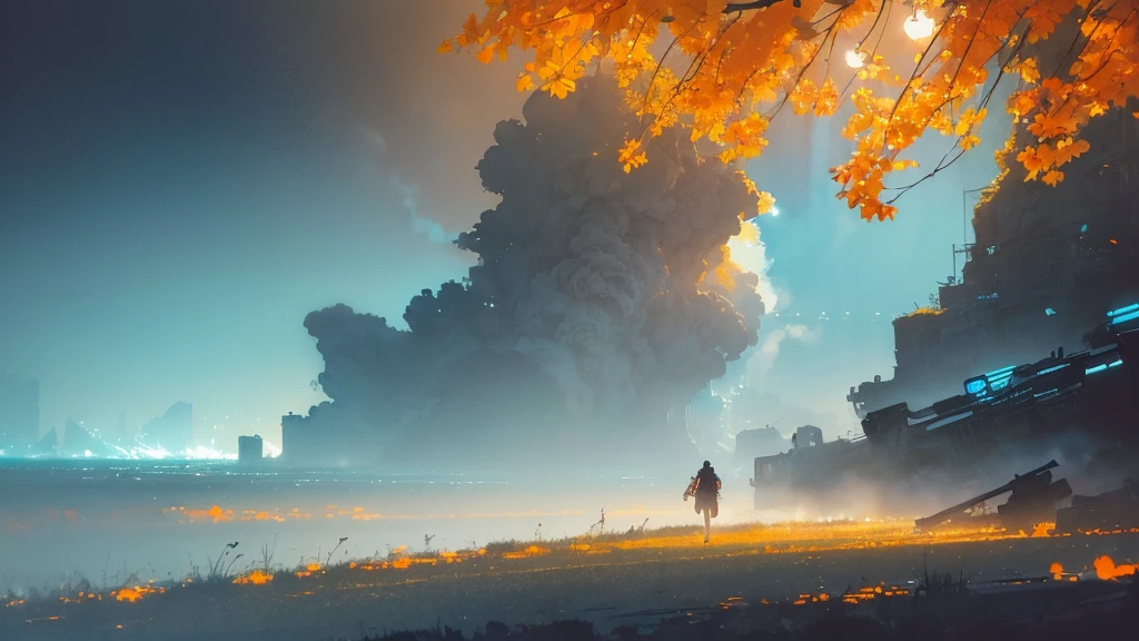 32k, Masterpiece, Highest quality, One girl, Detailed eyes, flower,gladiolus, Light blue and orange style,A dreamy, romantic piece,Pale yellow, Mysterious Leaves,A playful arrangement,Fantasy,High Contrast,Ink strokes,explosion,Exposure, Impression of light blue and orange tones,Abstract,((Watercolours by John Berkey and Jeremy Mann )) Brush strokes,Negative Space, Tyndall effect,