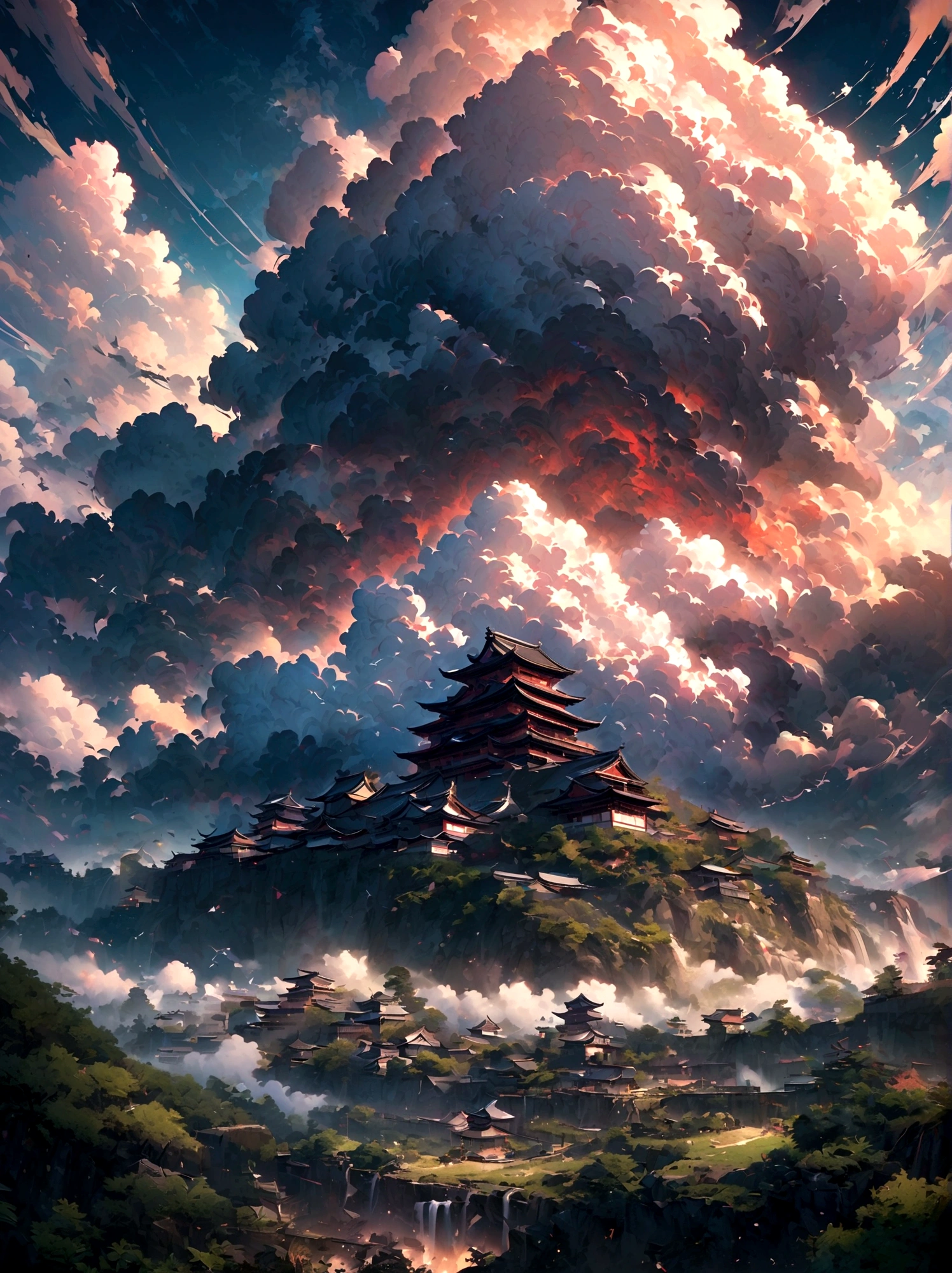 high resolution、4K、An illustration、Landscape Photography、cumulonimbus、A lot of sky、cumulonimbusClear skies、Clear skies、cumulonimbus田舎、Japanese Landscape、白川郷cumulonimbus