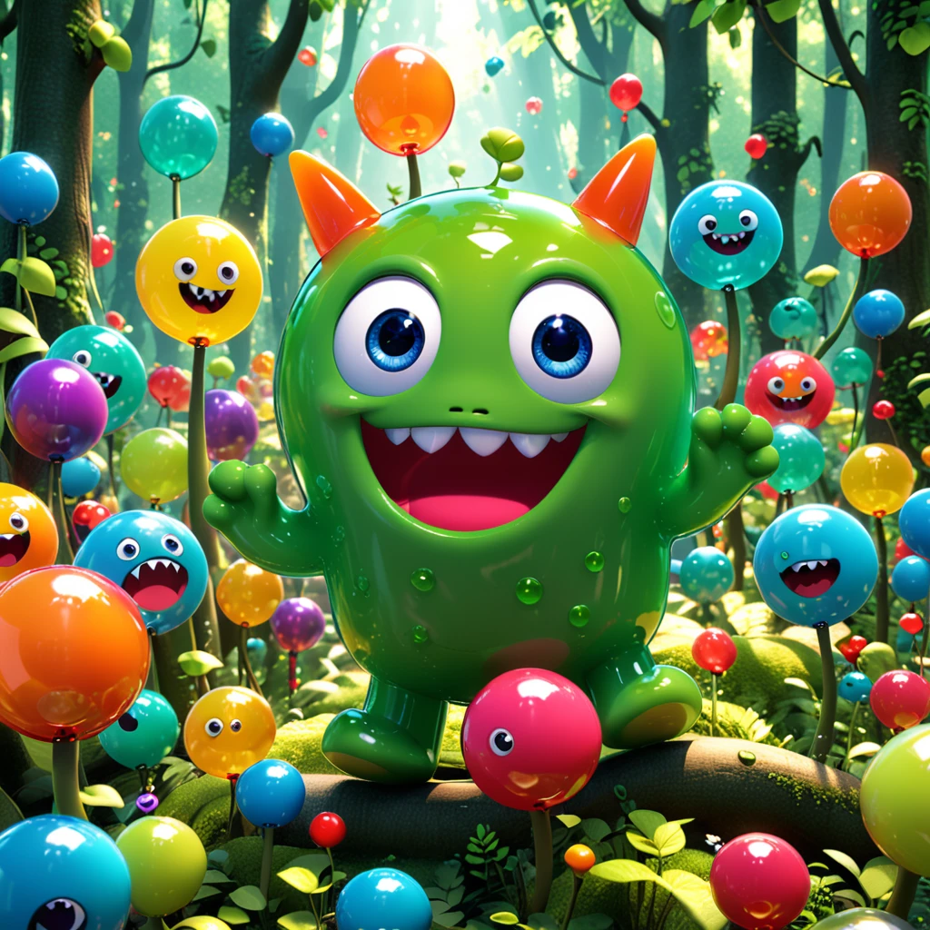 Gummy Monster
A cute gummy monster with big eyes and a bouncy, translucent body, joyfully exploring a gummy forest. The cartoon character is designed in the style of Pixar animation studio, created using C4D software. It has a playful mix of bright colors and showcases a happy expression through a speech bubble. This fun scene adds excitement to your mobile phone wallpaper. --ar 1:1 --v 6.0 --3D render