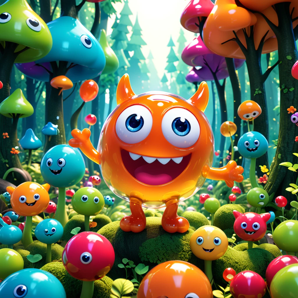 Gummy Monster
A cute gummy monster with big eyes and a bouncy, translucent body, joyfully exploring a gummy forest. The cartoon character is designed in the style of Pixar animation studio, created using C4D software. It has a playful mix of bright colors and showcases a happy expression through a speech bubble. This fun scene adds excitement to your mobile phone wallpaper. --ar 1:1 --v 6.0 --3D render