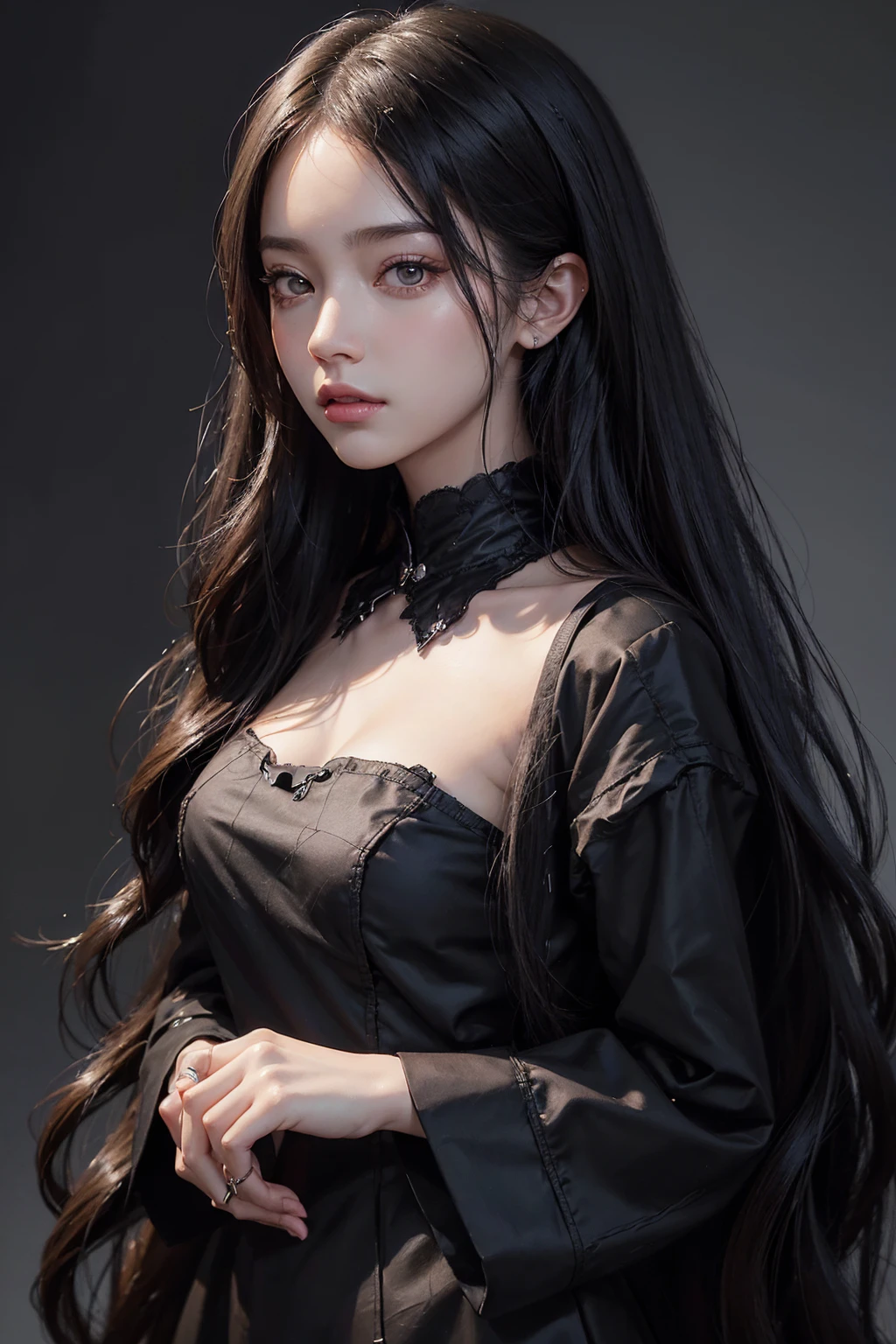 portrait of a woman with long hair and a black shirt, digital illustration portrait, in the art style of bowater, portrait of jossi of blackpink, digital portrait, digital art portrait, realism artstyle, high quality portrait, 🤤 girl portrait, realistic artstyle, # 1 digital painting of all time, #1 digital painting of all time, glossy digital painting