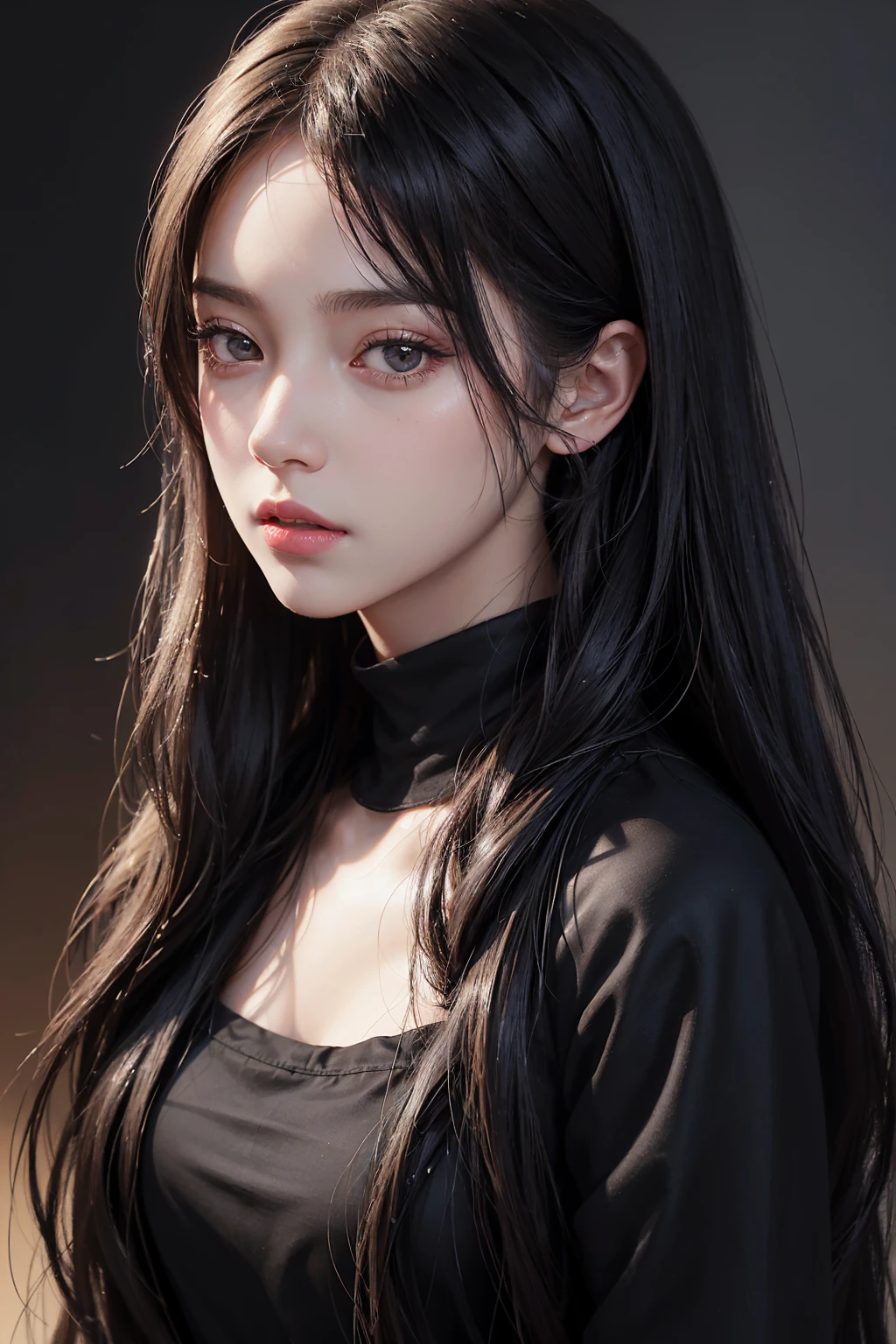 portrait of a woman with long hair and a black shirt, digital illustration portrait, in the art style of bowater, portrait of jossi of blackpink, digital portrait, digital art portrait, realism artstyle, high quality portrait, 🤤 girl portrait, realistic artstyle, # 1 digital painting of all time, #1 digital painting of all time, glossy digital painting