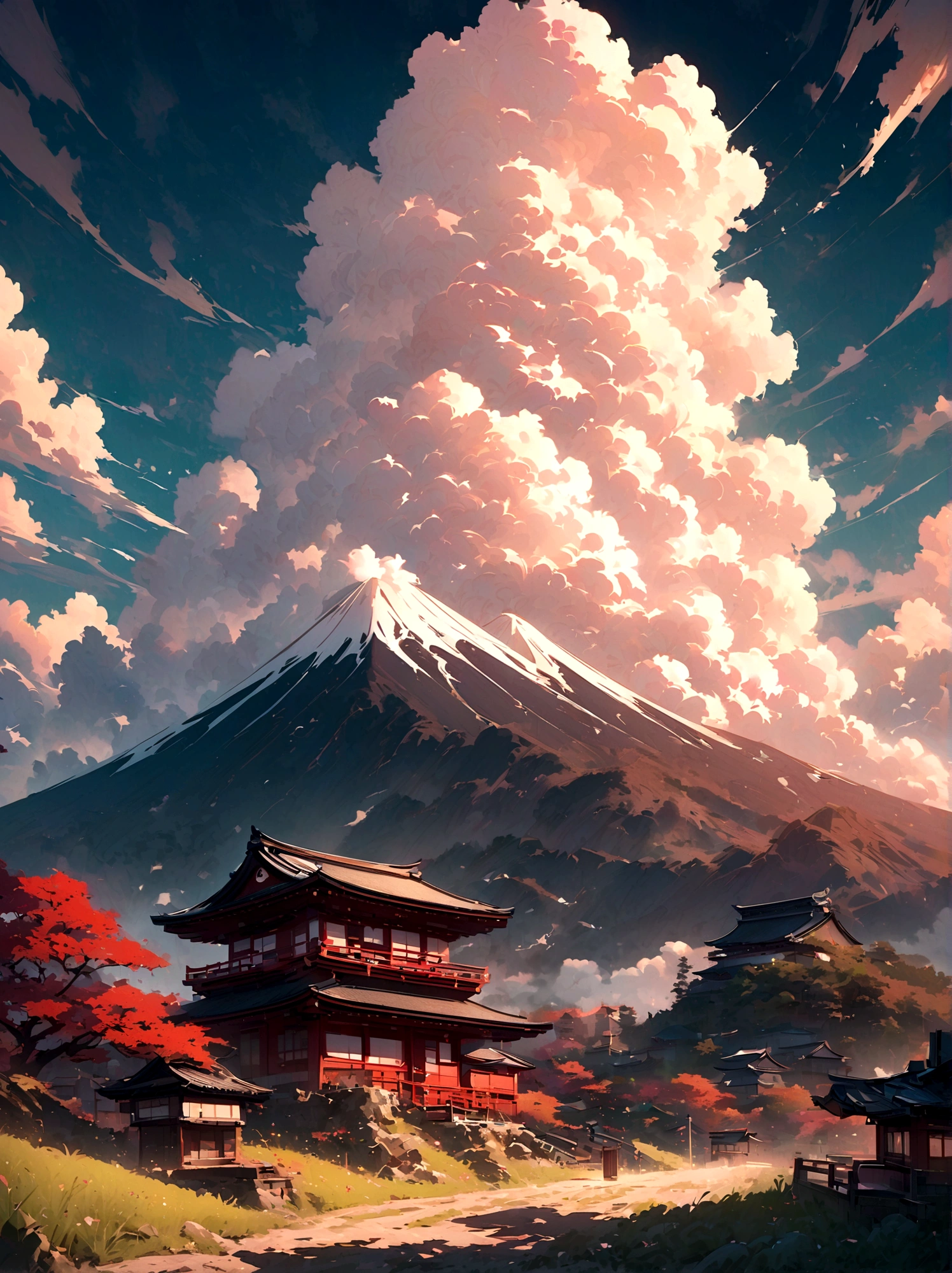 high resolution、4K、An illustration、Landscape Photography、cumulonimbus、A lot of sky、cumulonimbusClear skies、Clear skies、cumulonimbus田舎、Japanese Landscape、白川郷cumulonimbus、japan、Nostalgic