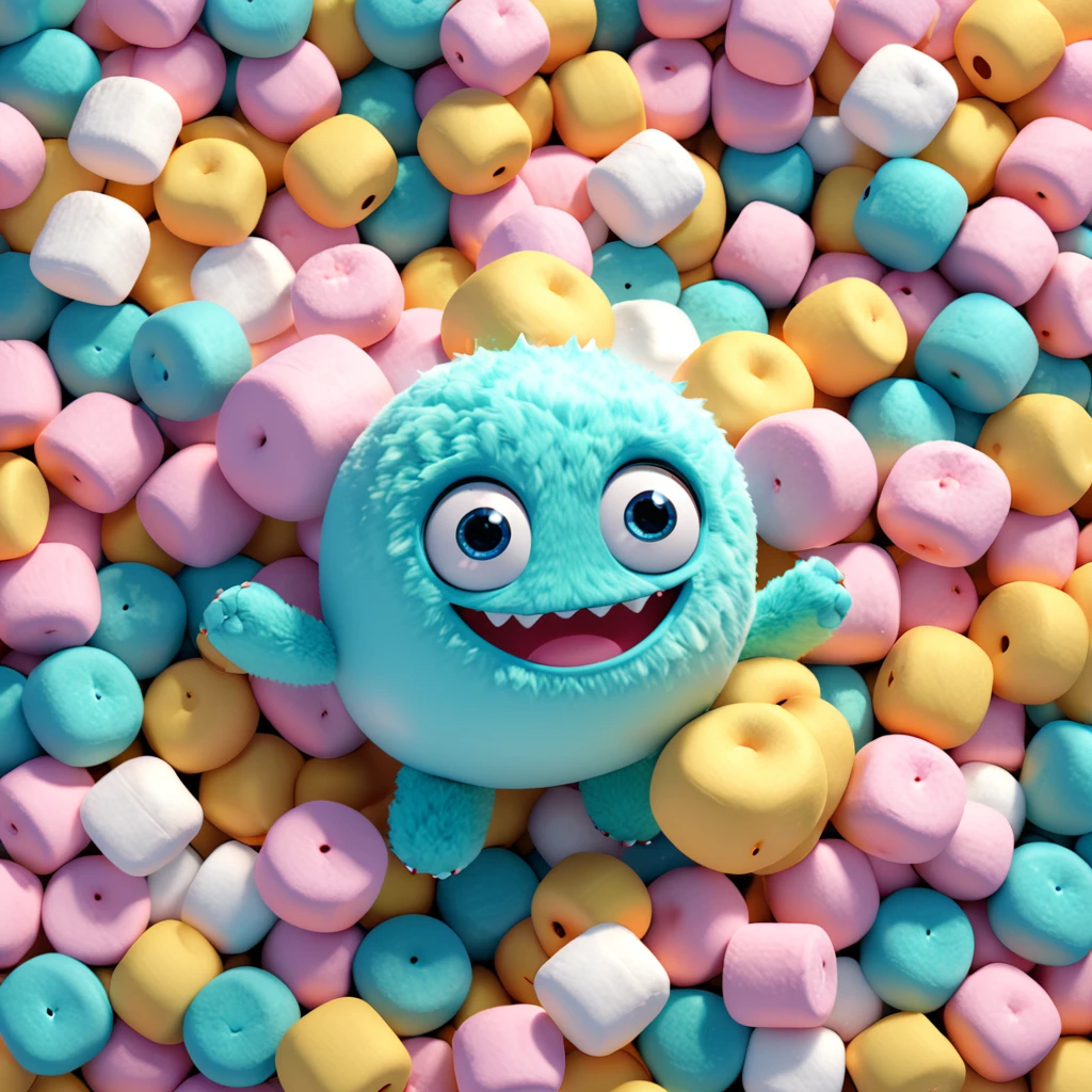 Marshmallow Monster
A cute marshmallow monster with big eyes and a fluffy, soft body, cheerfully floating in a land of marshmallows. The cartoon character is designed in the style of Pixar animation studio, created using C4D software. It has a pastel color scheme and showcases a content expression through a speech bubble. This cozy scene adds warmth to your mobile phone wallpaper. --ar 1:1 --v 6.0 --3D render