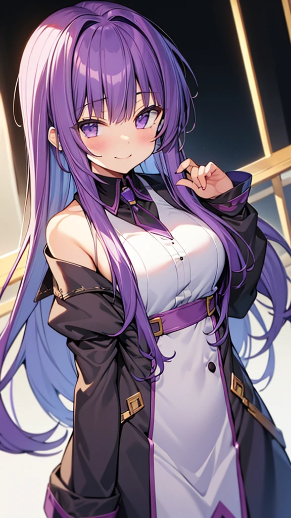 Len purple long hair smiling top quality masterpiece